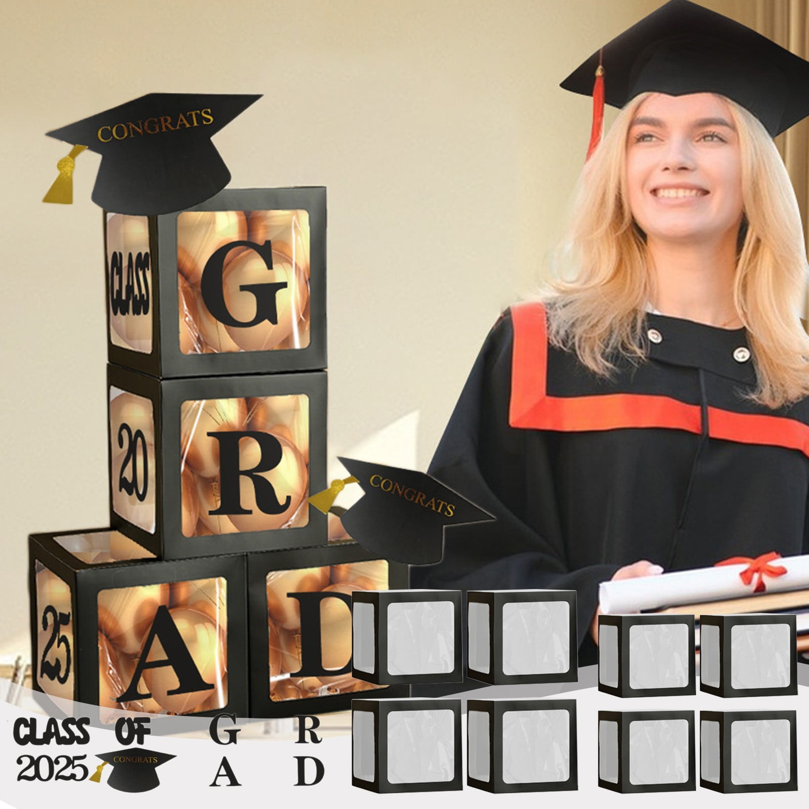 Graduation Party Balloons Box Set | Black Square PVC Decorative Display ...
