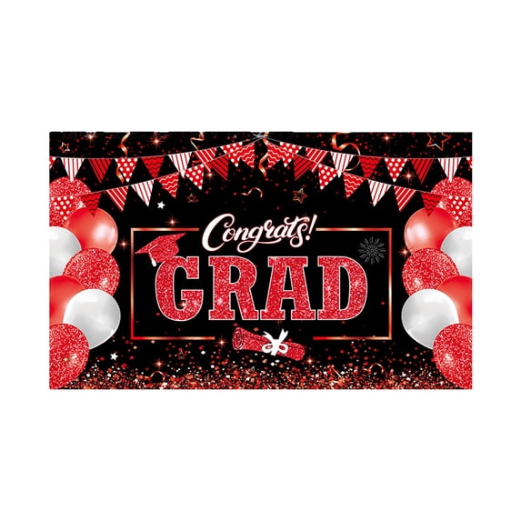 Graduation Party Banner Decorations for Class of 2026, Red and Black 70.8 x 43 Inch Large Congratulations Backdrop for Graduate Celebration Wall Hanging Ornaments and Photo Background Supplies