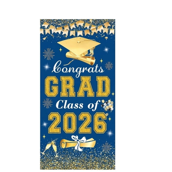 Graduation Party Decor 2026 Congrats Grad Background Cloth - Class of 2026 Graduation Cap Diploma Star Gold Powder Design - for Graduation Party Door Banner Decorations Home Indoor Outdoor Celebratio