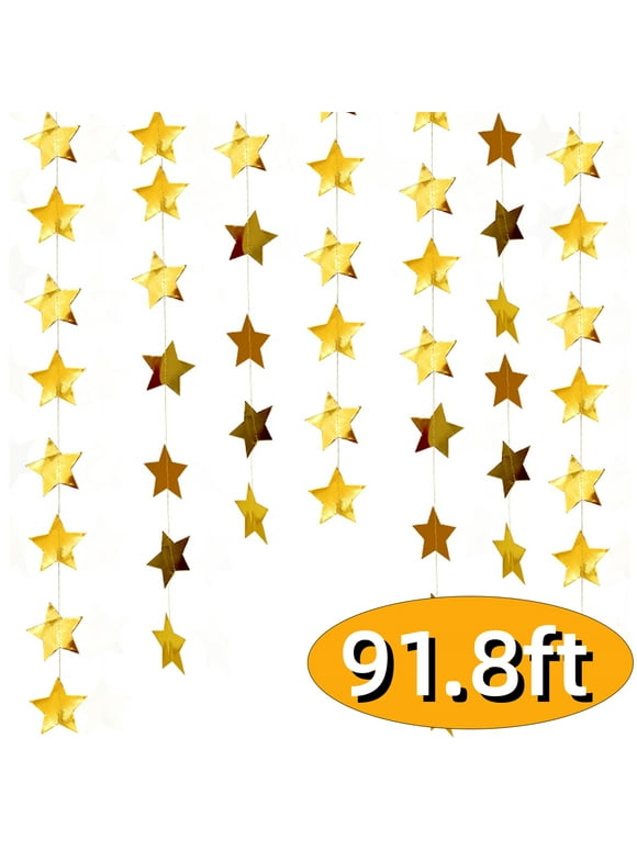 Graduation Party Decoration Banner Gold  Star for Birthday Streamers Glitter Star Paper Garland Hanging Decoration for Congrats Grad Wedding Birthday Festival Party Supplies