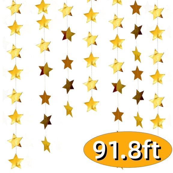 Graduation Party Decoration Banner Gold Star for Birthday Streamers Glitter Star Paper Garland Hanging Decoration for Congrats Grad Wedding Birthday Favors 91.8ft