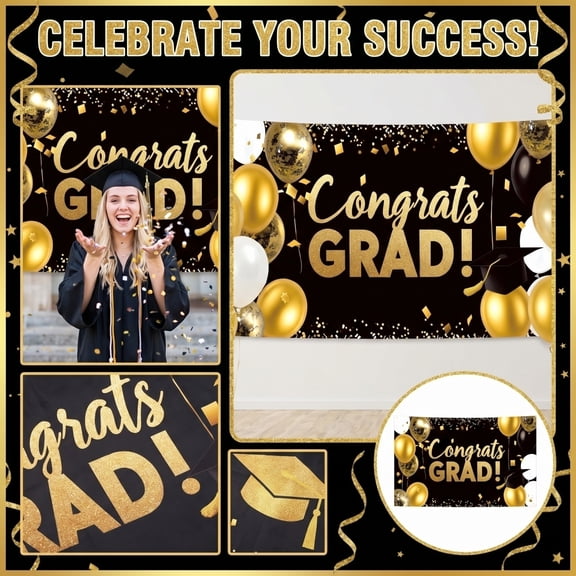 Graduation Party Decoration Flag Congrats Grad Banner Hanging Backdrop for Graduation Celebration College High School Graduates Birthday Event 24x36 inch Fabric