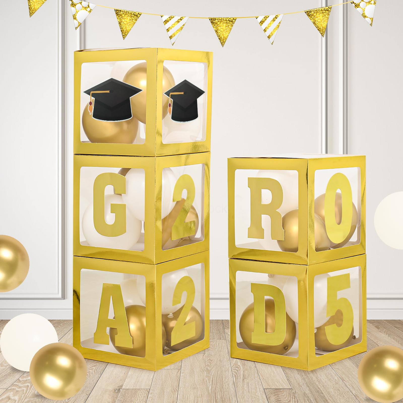 Graduation Party Decorations 2025,5pcs RRF12 Gold Grad Boxes with ...