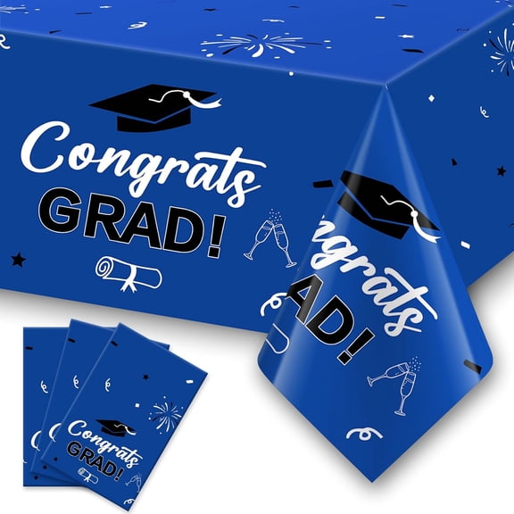 Graduation Party Decorations 2026, 3 Pack Graduation Tablecloth 54"x108", 2026 Graduation Party Table Decorations Blue, Graduation Party Supplies Plastic Tablecloth Congrats Grad Decorations