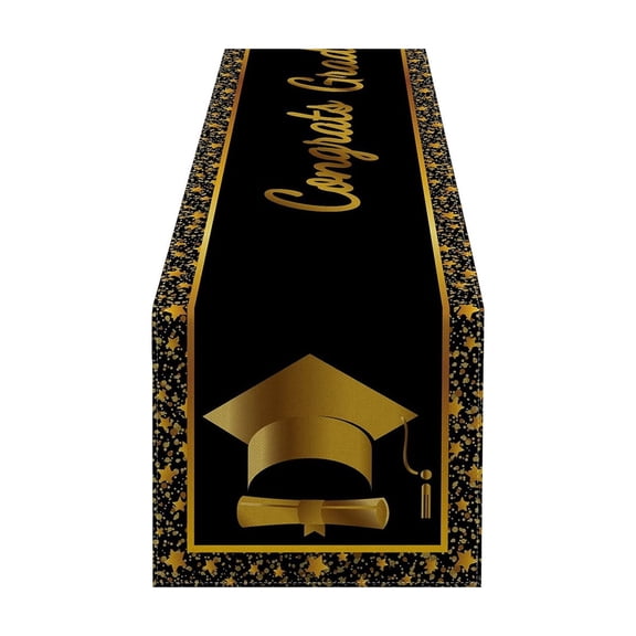 Graduation Party Decorations 2026 Grad Black Gold Glitter Disposable Plastic Table Runner for Graduation Party Dessert Buffet Table Centerpiece Decor
