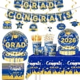 thumbnail image 1 of Graduation Party Decorations 7-Inch 10+9-Inch 10 Dinner Plates 10 Knives 10 Forks 10 Paper Straws 10 Cups 20 Napkins Tablecloth Flag Swirls For Graduation Party Supplies, 1 of 5