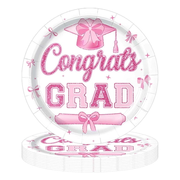 Graduation Party Decorations 9 Inch White Paper Plates, 24 Pack Congrats Grad Disposable Plates with Grad Cap Diploma Design, for 2026 Graduation Celebrations, School Grad Parties, Graduation Events