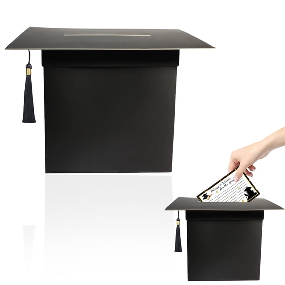 Graduation Party Decorations Class 2026, Black Gold Graduation Card Box, Fringed Presentation Souvenir Box, Desktop Center Decoration for Class Graduation, Graduation Card Box Holder 11"x9.8"