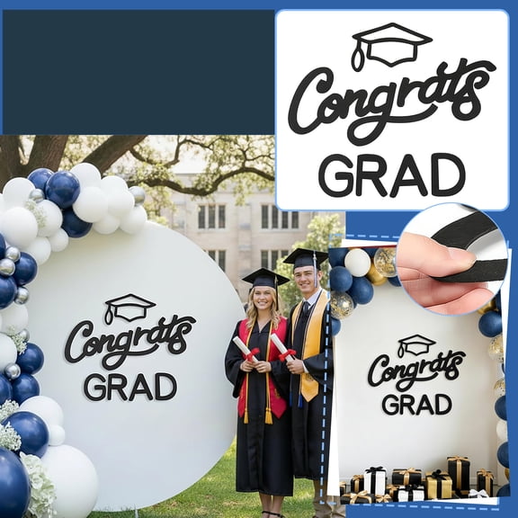 Graduation Party Decorations Congrats Grad 2026 Wall Decals Black Felt Graduation Backdrop Decorations for Balloon Arch and Party Background Celebration Supplies Graduation Decorations