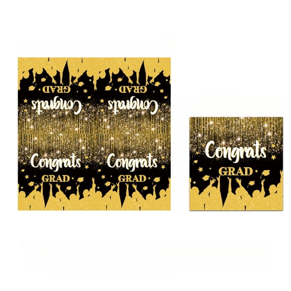 Graduation Party Decorations, Congrats Grad Backdrop, Black and Gold Theme Supplies, Graduation Ceremony Ornaments, Senior Class Celebration Banner, Festive Party Props
