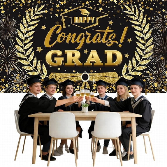 Graduation Party Decorations - Congrats Grad Class of 2026 Backdrop Banner, Large Sign Wall Decorations, Photography Background Party Supplies for 2026 Graduation Party Decorations, Gold
