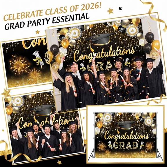 Graduation Party Decorations, Congrats Grad Class of 2026 Backdrop Banner Large Sign Wall Decorations Photography Background Party Supplies for 2026 Graduation Party Decorations