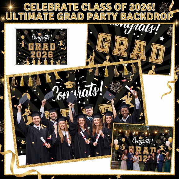 Graduation Party Decorations, Congrats Grad Class of 2026 Backdrop Banner Large Sign Wall Decorations Photography Background Party Supplies for 2026 Graduation Party Decorations