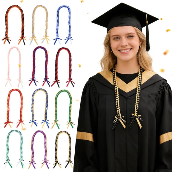 Graduation Party Decorations Handmade Ribbon Rope Class Of School College High School Graduation Double Necklace Leis Congratulation Party Gifts Bow Closure Jewelry For Women Men