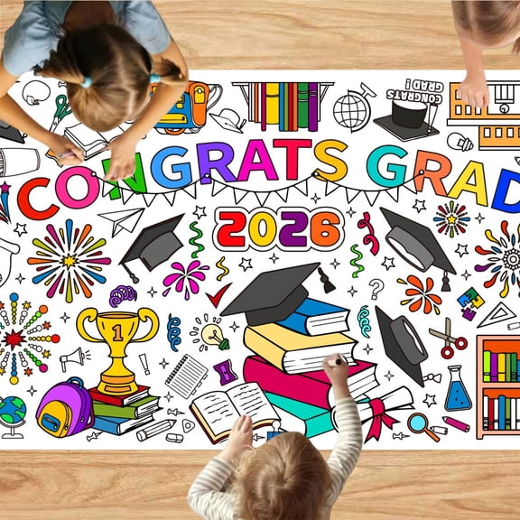Graduation Party Decorations Paper Tablecloth for Dining Tables, 30 x 72 Inches, Multicolor Celebration Theme Printed Designs for Holidays and Family Coloring Activity, Student Grad Season