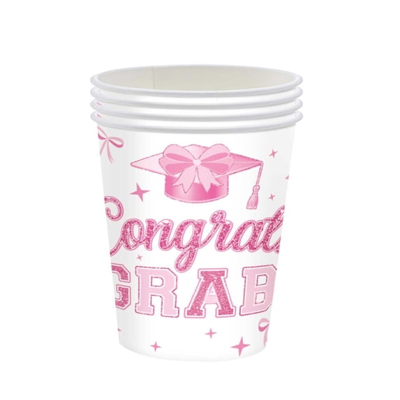 Graduation Party Decorations Pink Bow, Disposable Hot Party Cups, 2026 Graduation Decor, 24 Pc Pack, Star Themed Tableware
