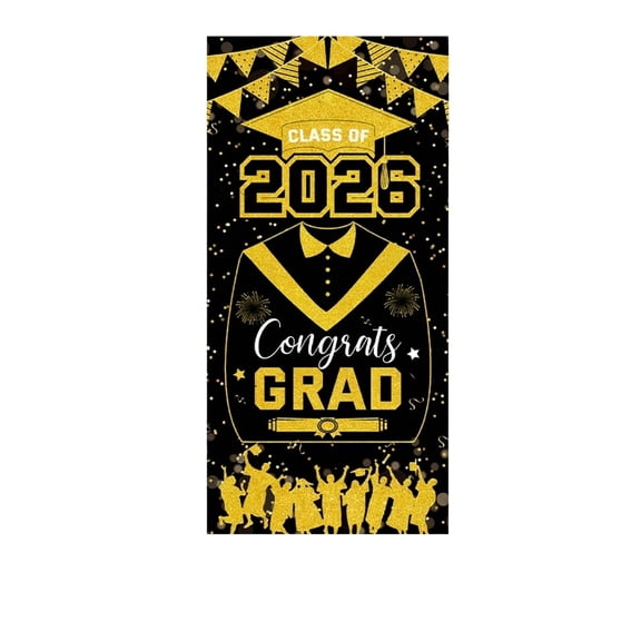 Graduation Party Door Cover Decorations, Congrats Grad Class of 2026 Sign with Grad Caps Diplomas Gold Accents for Campus Celebrations Photo Backdrops - Graduation Season Decor for High School Colleg