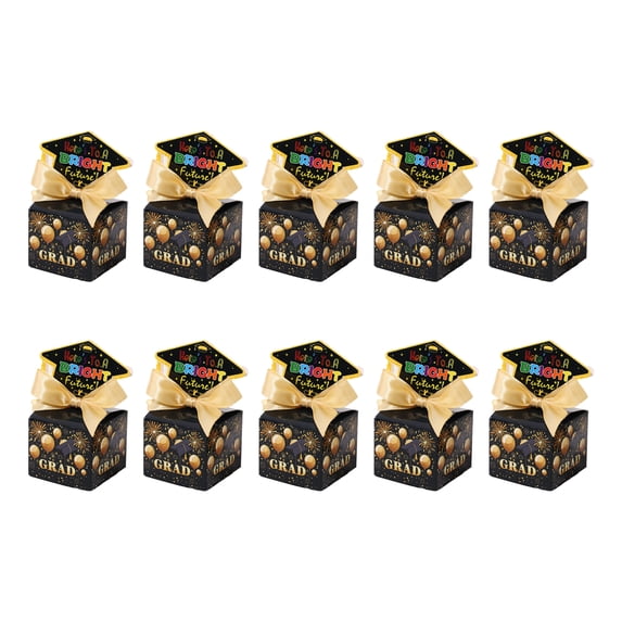 Graduation Party Favor Boxes with Ribbons - 10 Pack Grad Cap Shaped Candy Boxes, Graduation Apparel Boxes, A Hat Style - for Graduation Celebrations, School Events, Party Decorations, Gift Giving