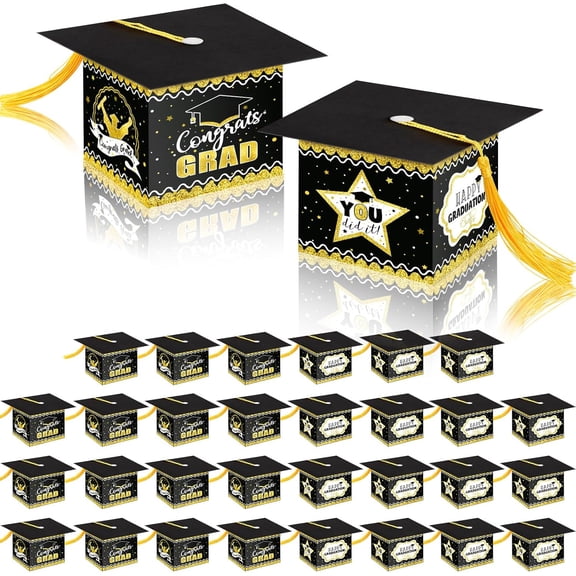 Graduation Party Favors, Black Congrats Grad Decorations, Grad Cap Decor Gift Box Cap Candy Box Graduate Gifts for College High School Graduation Party Decorations 2026 (30Pcs)