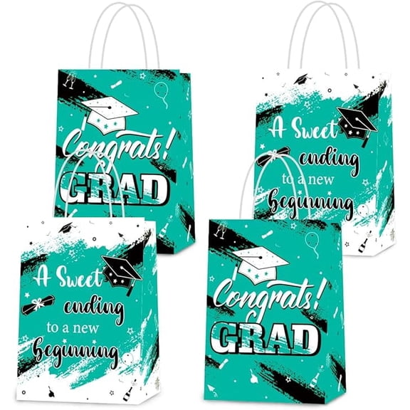Graduation Party Gift Bags, Congrats Grad Party Favor Bag with Handle A Sweet Ending to New Beginning Print for College Senior Junior Graduation Ceremony