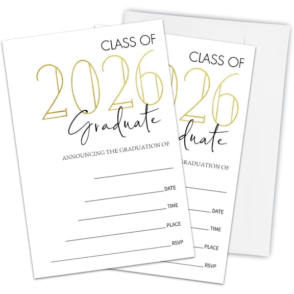 Graduation Party Invitation Cards With 20 Envelopes - Minimal Class Of 2026 Graduation Party Announcement Invites For High School, College, University Celebration Party Favor & Supplies - A06
