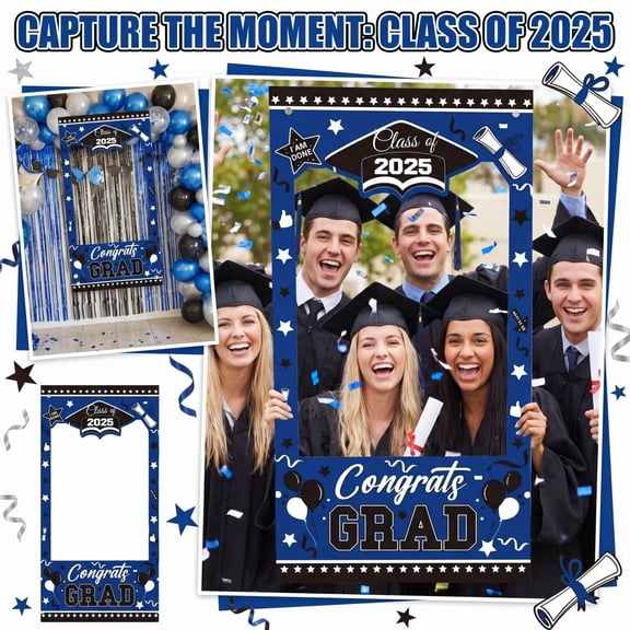 Graduation Party Photo Booth Frame, Hollow Out Large Photography Background Cloth, Congrats Grad Decorations for Class Celebration, Indoor Party Photo Prop, C
