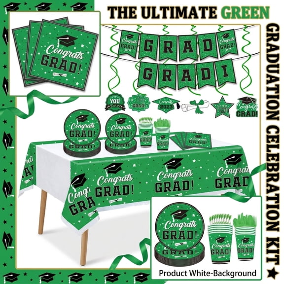 Graduation Party Plates 7 Inch Green Disposable Paper Plates 10 Pack for 2026 2026 High School College Graduation Party Decorations Green Grad Party Supplies for Table Decor and