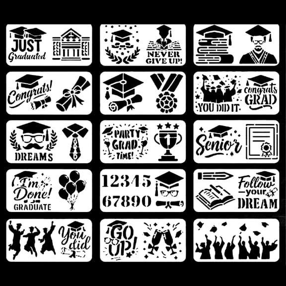 Graduation Party Stencil Template Set, Reusable Painting Guide for DIY Crafts, Congrats Grad Wall Canvas Fabric Decor for Celebration Event T-oy
