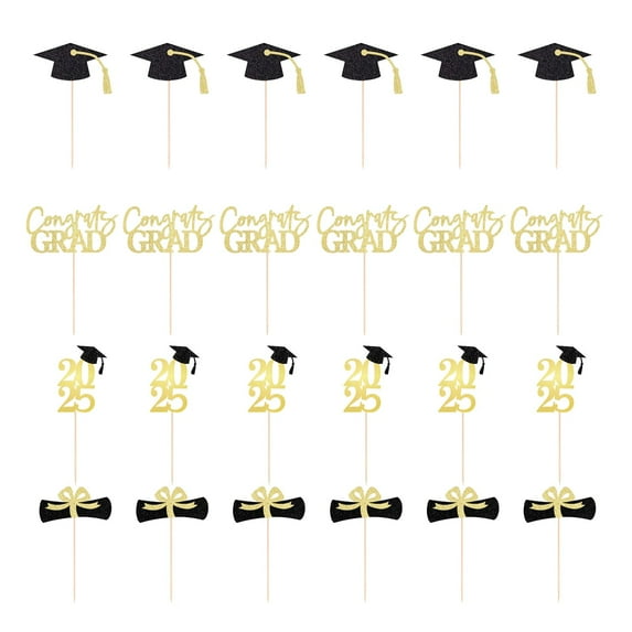 Graduation Party Supplies 2025 Graduation Season Paper Cupcake Card Decorations: 6 Sets/24 Pieces, Perfect for Graduation Party Decorations