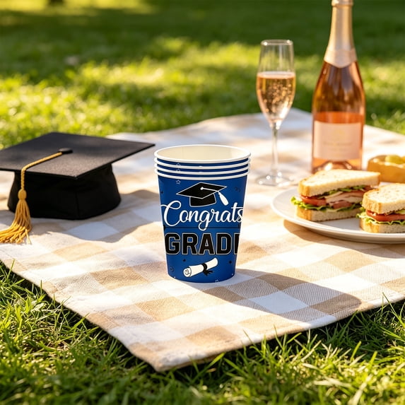 Graduation Party Supplies Kit, Congrats Grad Disposable Tableware Set with Plates, Cups & Tablecloth