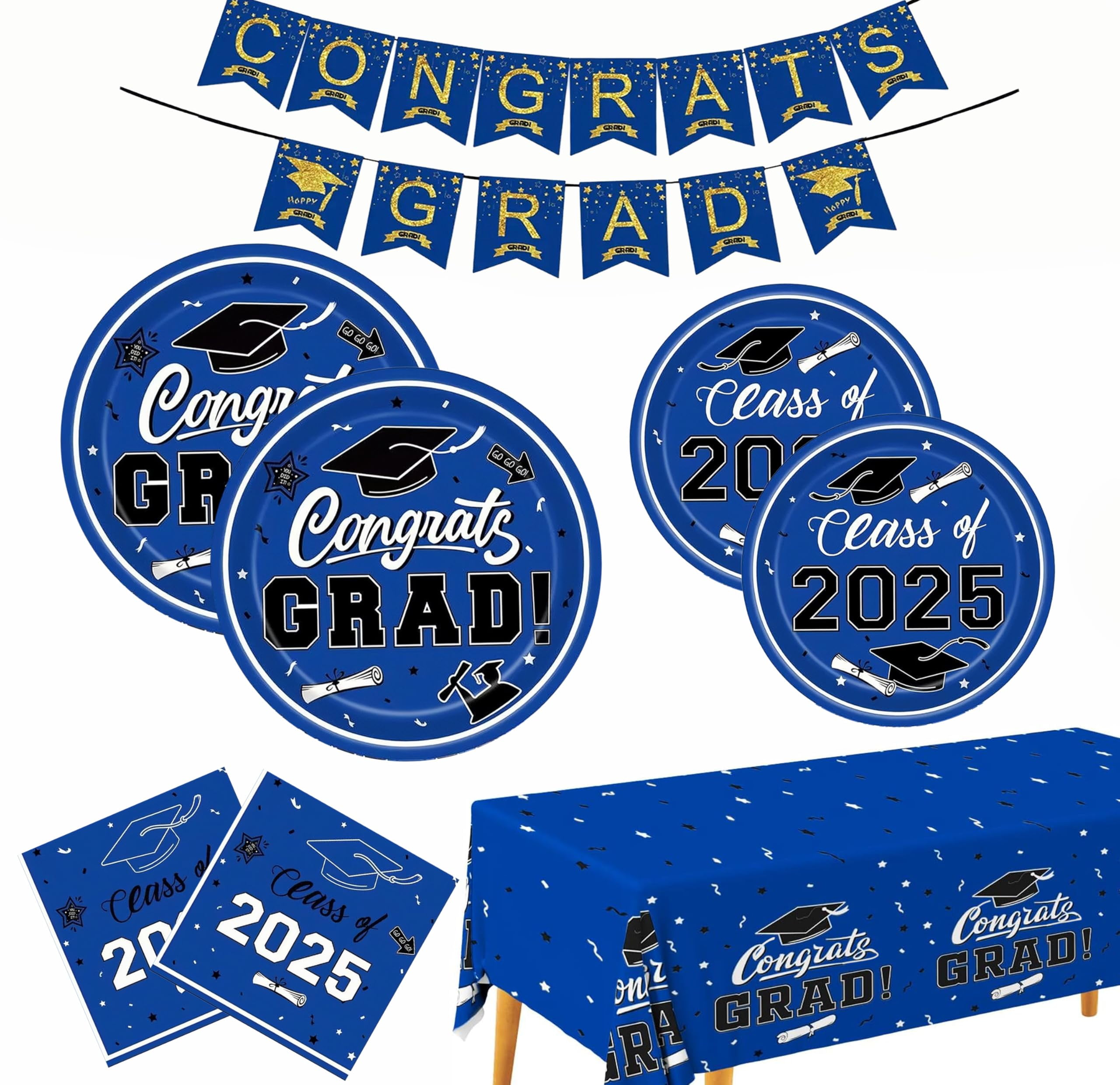 Graduation Party Supplies Plates and Napkins BSL1 Banner Tablecloth Set ...