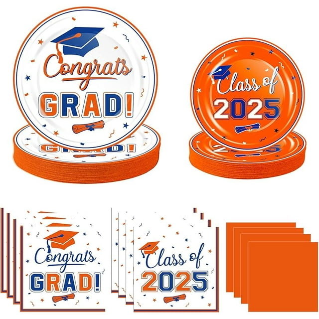 Graduation Party Supplies Tableware Set - 200 Pcs Black Gold Graduation Plates and Napkins Class of  Disposable Dinnerware for College High School Congrats Graduation Party favors, Serve 50-wpp