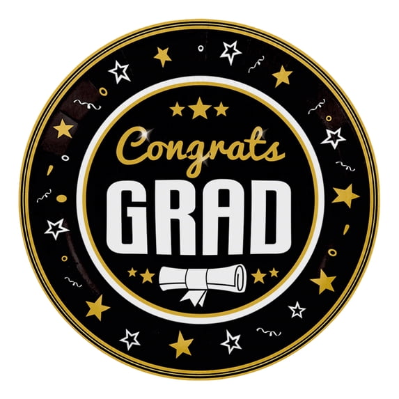 Graduation Party Tableware Disposable Black Paper Plates 7 Inch for School Celebration 25 Pcs
