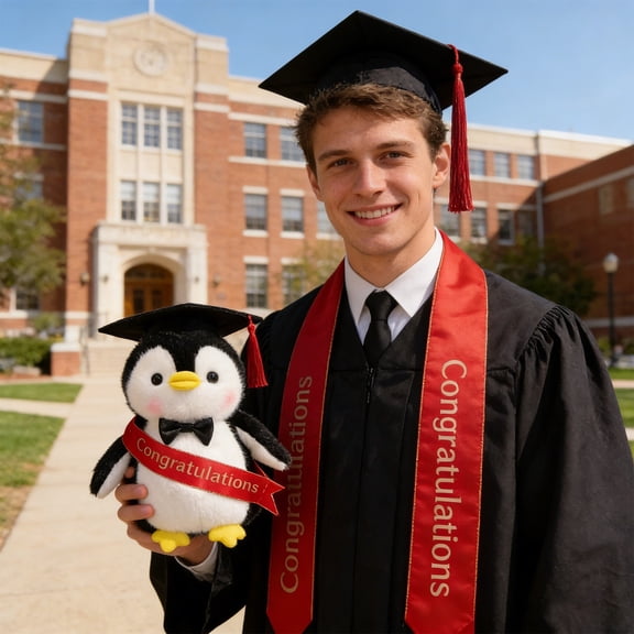 Graduation Penguin Stuffed Animal,Cute Plush Toy,Soft PP Cotton Keepsake Gift Decorative Graduation Doll,For High School College Graduation Party(Red)