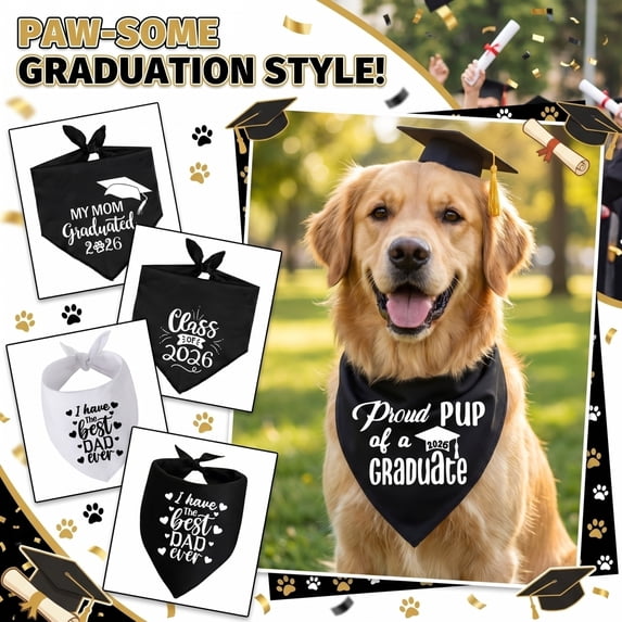 Graduation Pet Bandana, Funny Graduation Theme Dog Scarf, Reversible Triangle Bib for Graduation Party, Pet Photo Props D