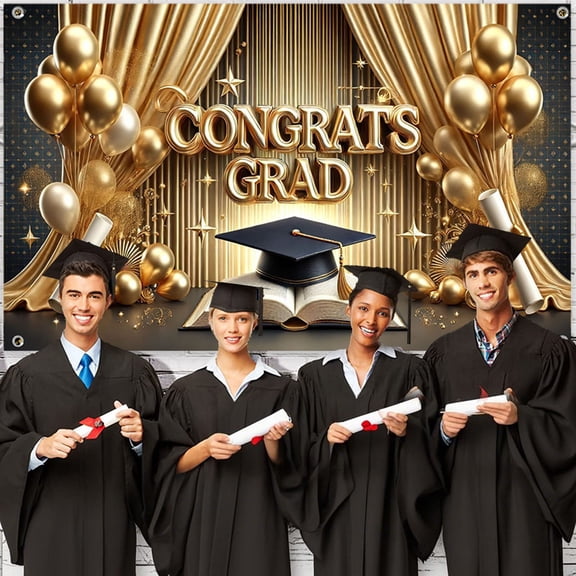 Graduation Photo Backdrop Cloth for Congrats Grad Decoration, Background Banner for Party, C