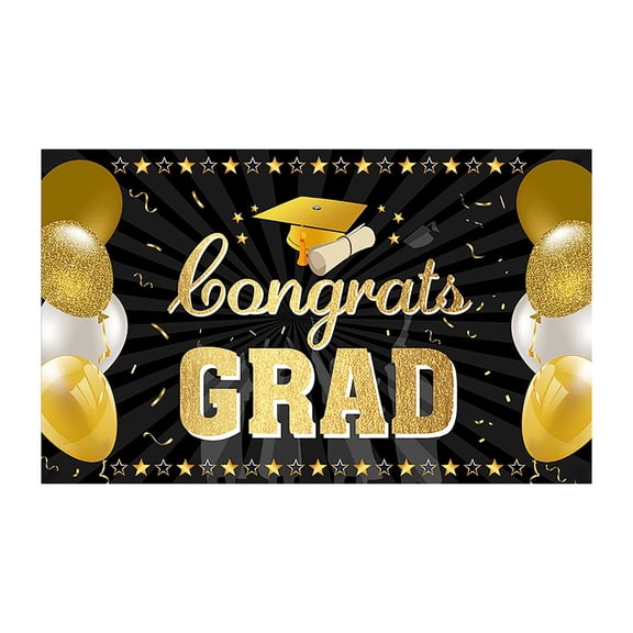 Graduation Photo Background Banner for Party and Ceremony, Congrats Grad Background for Photography, Photo Booth, and Home Celebration Decor, Black-2 (70.87"x43.31")