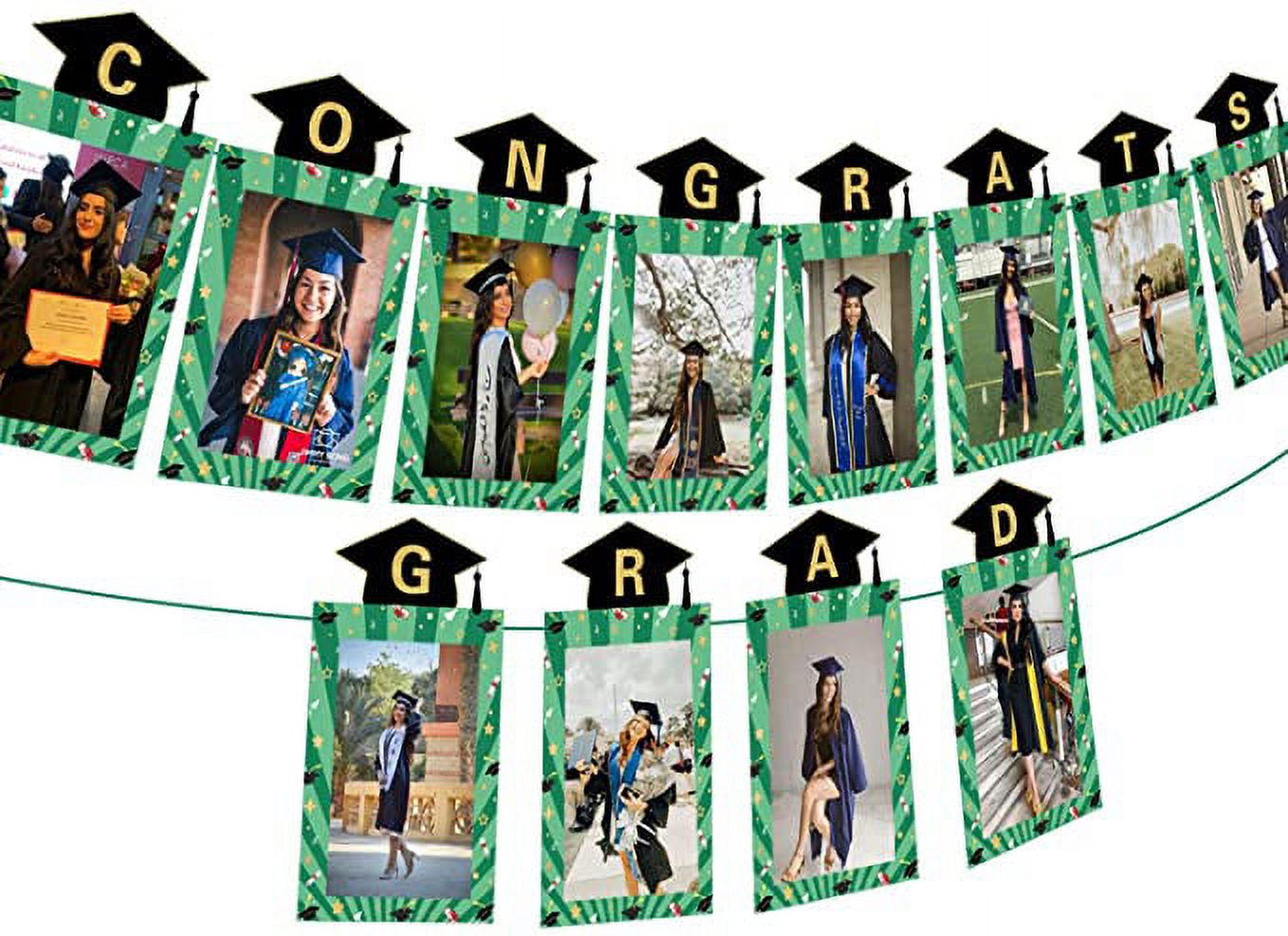 Graduation Photo Banner Green Congrats Grad Banner for 2023 Graduation Bunting Banner Party