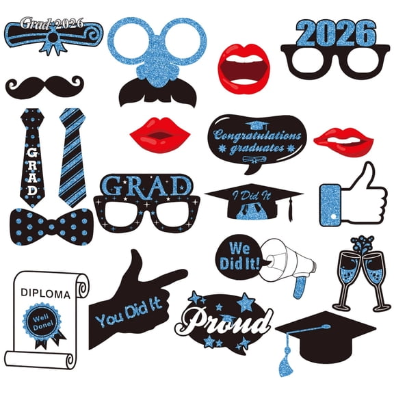 Graduation Photo Booth For Commencement Senior Party Celebration With Cap Signs And Mustaches Event Tent Party Decorations for Men Party Decorations for Adults Bundle Party Decorations for Adults
