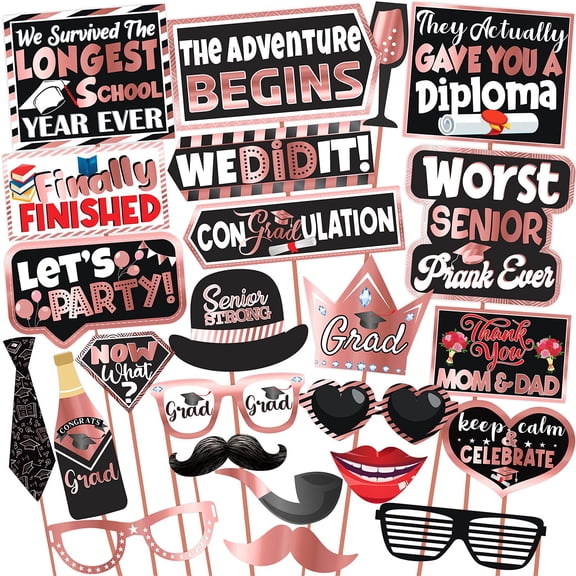 Graduation Photo Booth Party Props Pink & Black, Graduation Party Decoration, Graduation Decoration Item