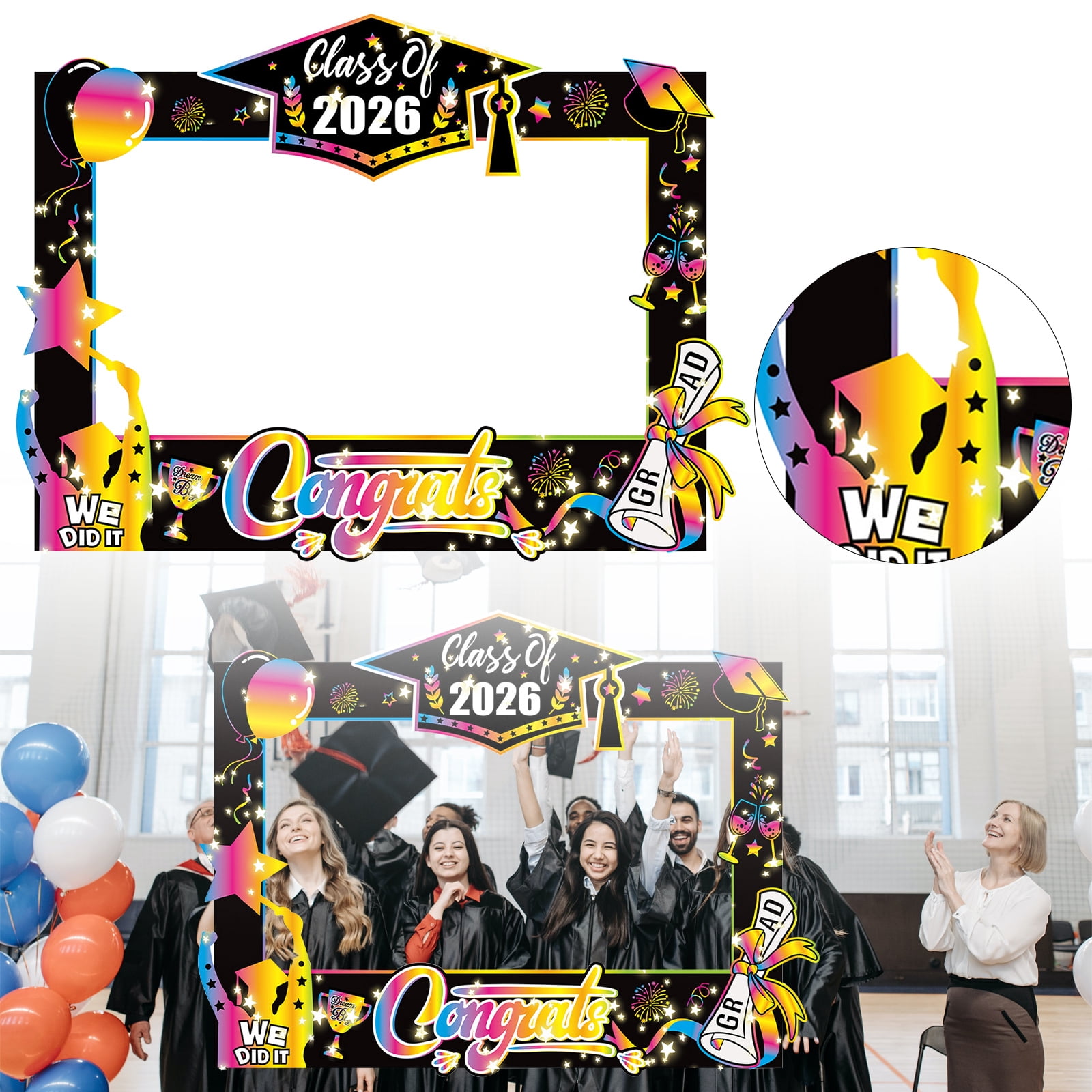 Photo Booth Topper Graduation Photo Booth Props 2026 Black & Gold 31.5