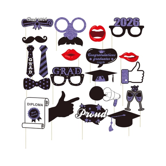 Graduation Photo Booth Props 2026 Purple Glitter Theme For Graduation Party Decorations 1 Set