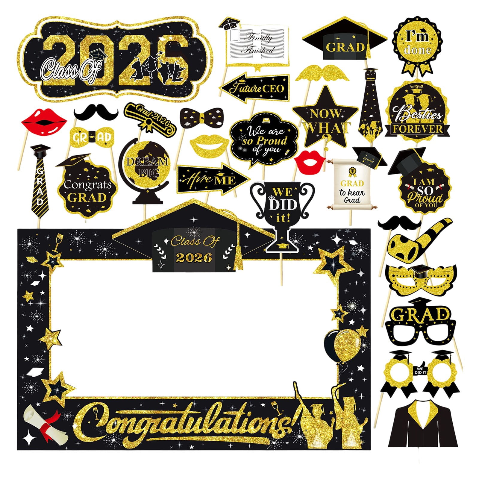 Graduation Photo Booth Props, Grad Decor with Sticks, Grad Party Favors ...