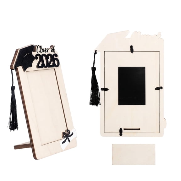 Graduation Picture Frame Class of 2026 6X4X2.5 Inch Wooden Photo Frame Graduation Decorations 2026 with Graduation Tassel for High School College Grad Party Home Display 1 Pack