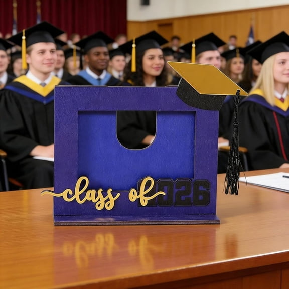 Graduation Picture Frame，Class of 2026 Plastic Graduation Photo Frame with Tassel Holder & Graduation Cap Pattern Blue