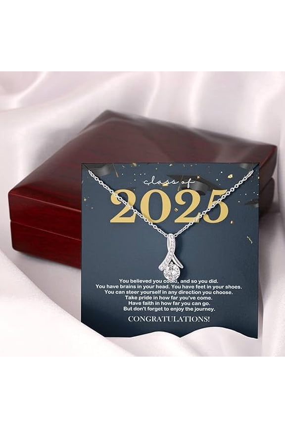 Graduation Present Ideas for Class of 2025 University College High School Necklace Collection Graduation Jewelry Grad Gift Ideas for Her Daughter Grand Daughter Niece with Message Card and LED Box