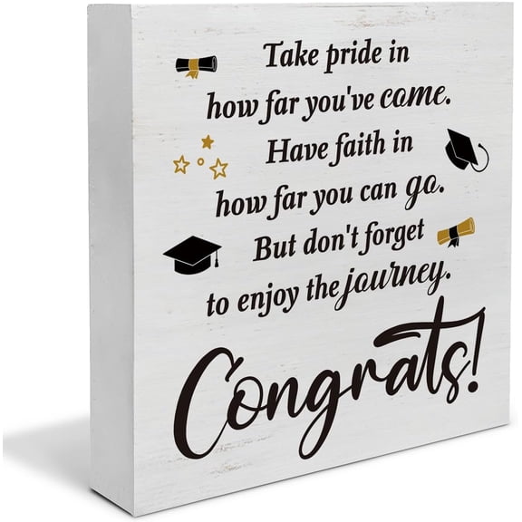 Graduation Quote Decor, Inspirational Graduation Wooden Box Sign Keepsake, College High School Graduate Gifts Wood Block Plaque Box Sign for Home Office Desk Decor 5 x 5 Inch