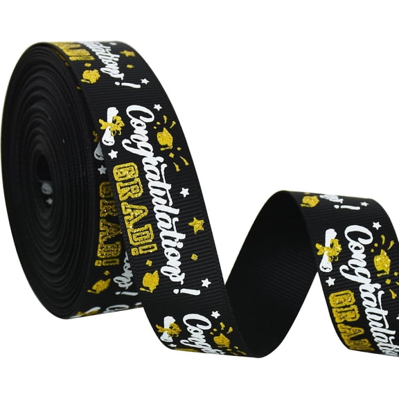 Graduation Ribbon 7/8 Inch 10 Yards Black Grosgrain Congrats Grad Class of 2025 for Leis Gift Wrapping Flowers Bouqutes Certificate Party Decor black 10yd