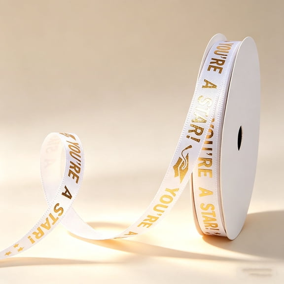 Graduation Ribbon, Graduation Decorations 2026 Gold Foil Printed Satin Ribbon, Black & White Congrats Grad Ribbon, Decorative Ribbon for Graduation Gift Wrapping & Party Crafts