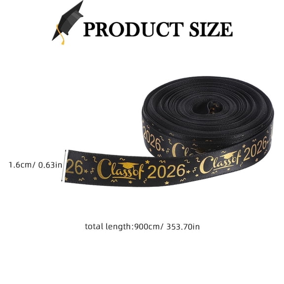 Graduation Ribbon Roll - Class of 2026 - Black - Letter Print - 29.5 Ft